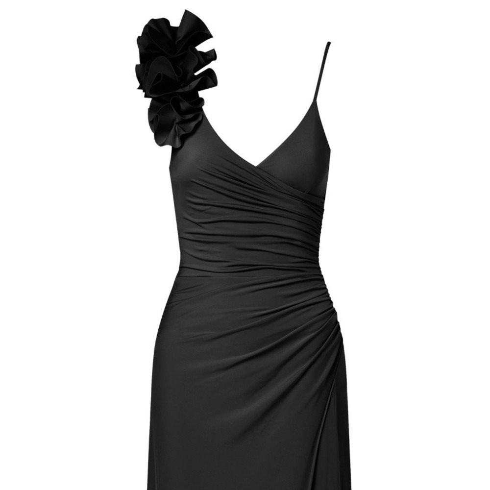 $510 NWT Maygel Coronel Women's Black Maxi Dress Ssense Rosette Size OS
